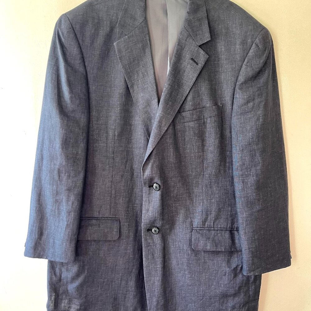 Haspel‎ Mens 44R  Navy Beach Linen Blazer Sport Coat Suit Jacket Classic Fit